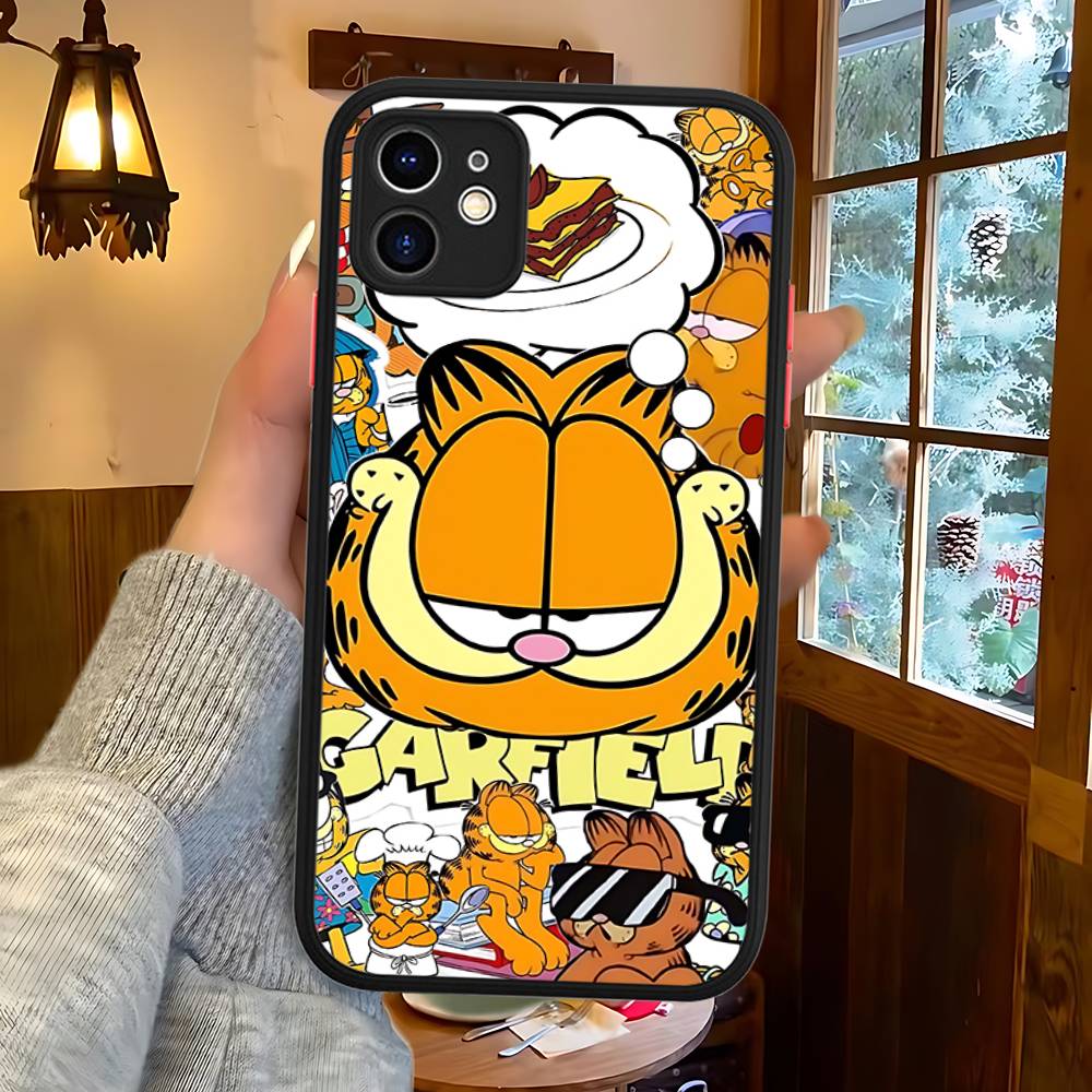 Cute Anime G-Garfields Cat Matte Silicone Phone Cases For IPhone 16 13 15 12 11 Pro Max Plus For IPhone 14 15 Pro