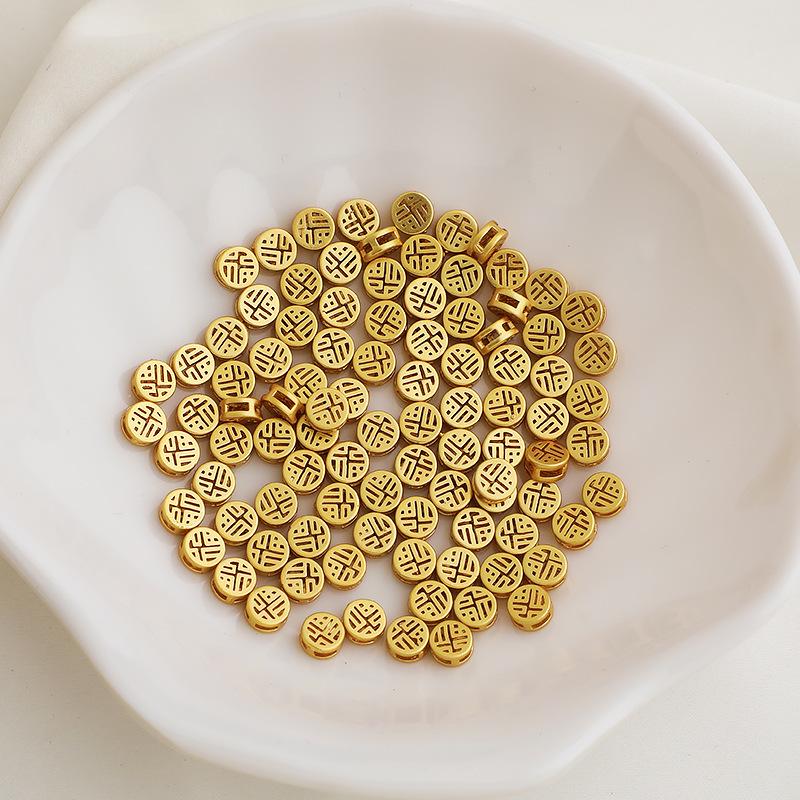 14K Gold-Filled Colorful Openwork Fu Character Spacer Beads (Double-Sided, 5mm) for DIY Handmade Jewelry