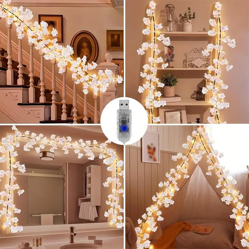 1Pc Cherry Blossom Tree Garland Lights with 8 Models USB Operated 1.8m/5.9ft Flower Lamp For Garden Bedroom Christmas Decor