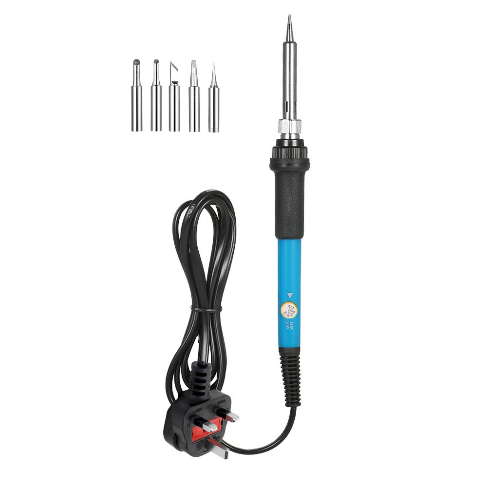 60W Electric Adjustable Temperature Welding Soldering Iron 5 Replacement Soldering Tips Set