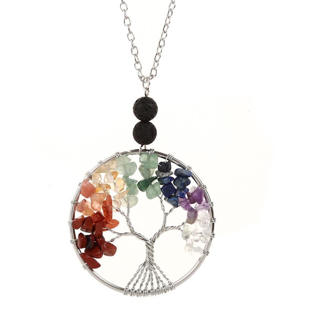 Natural Stone Crystal, Aromatherapy Volcanic Stone Pure Hand-Wound Gravel Tree Root Life Tree Necklace N14