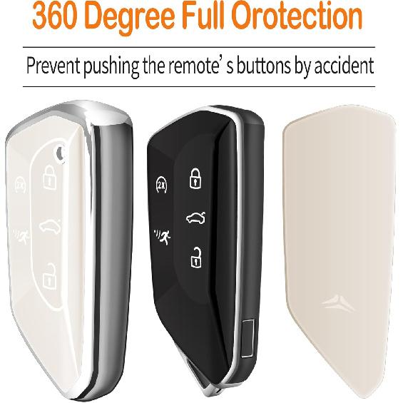Sindeda For Volkswagen Key Fob Cover With Keychain Soft Full Protection Key Shell Key Case Compatible With VW MK8 Golf/GTI Skoda Octavia (White)