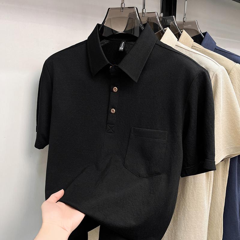 Men Casual Breathable Short Sleeve Solid Polo Shirt With Pocket