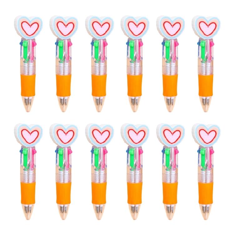 12Pcs Heart Shape Multicolored Pen 4-Color-in-1 Ballpoint Pen for Daily Note Taking Drawing and Classroom Exchange Gift