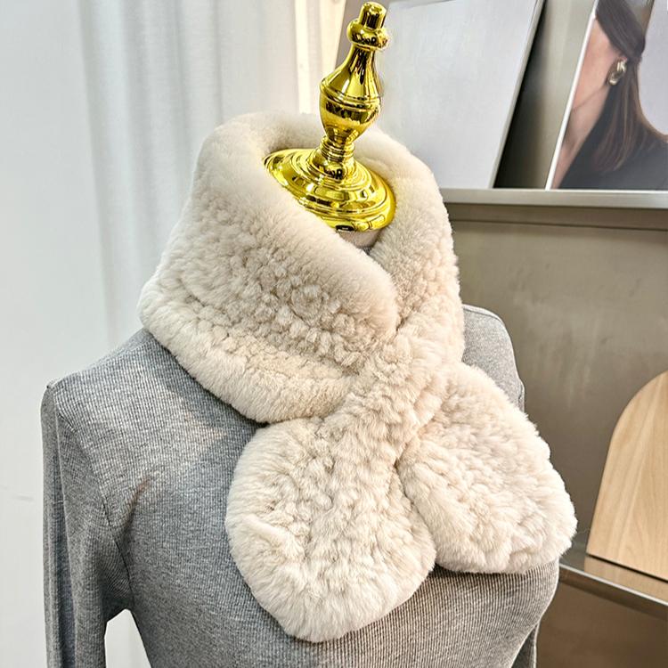 Real Rex Rabbit Hair Scarf Korean Version of Simple Fur Woven Wool Scarf Double-sided Plush Warm and Thickened Fur Collar Children