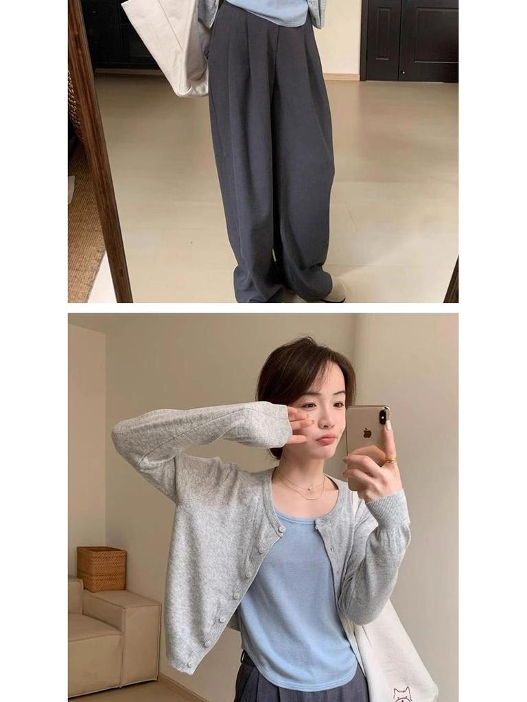 2025 Spring Korean Style Women's Slimming Knit Cardigan - Versatile, Round Neck