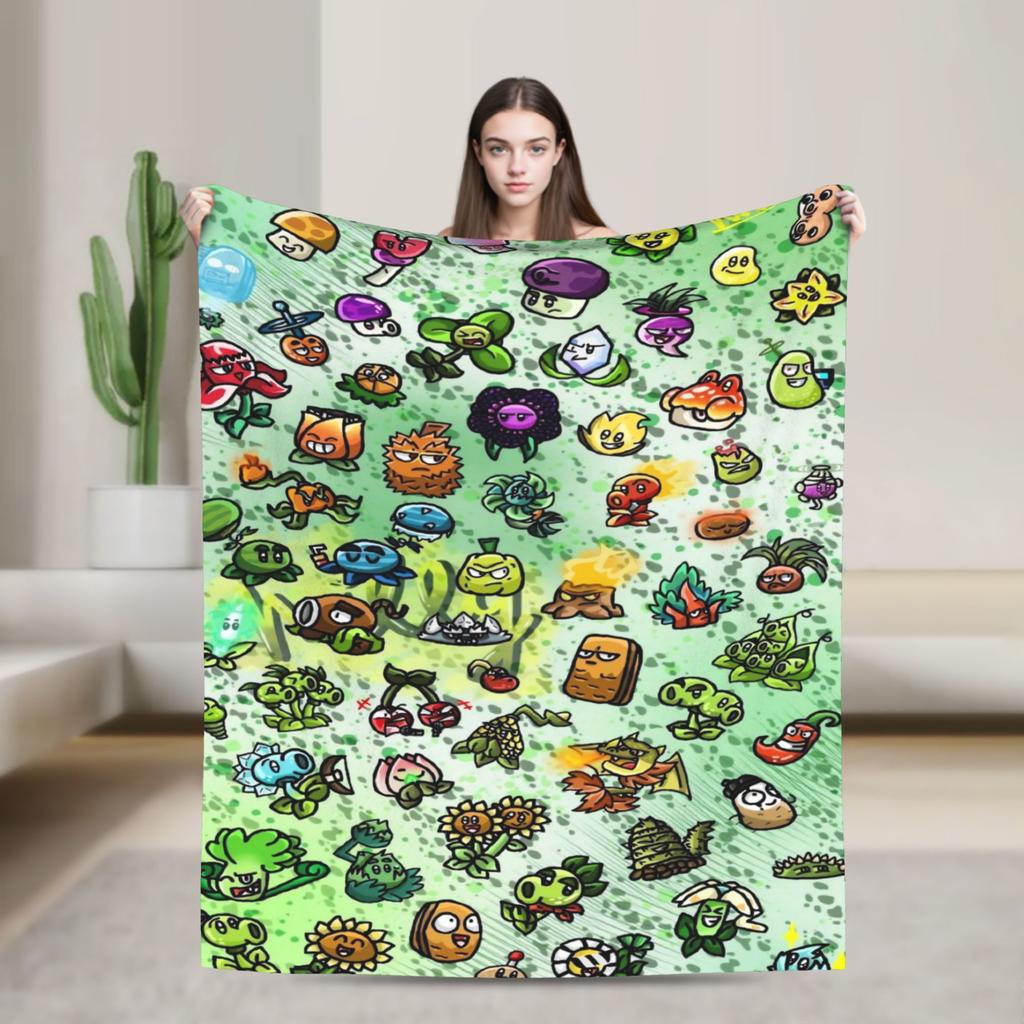 P-Plants-vs-Zombies Videospiele Flanelldecke Weiche Langlebige Bettwäsche Überwürfe für Picknick im Freien Aufdruck Bettüberwurf Sofa Bettbezug