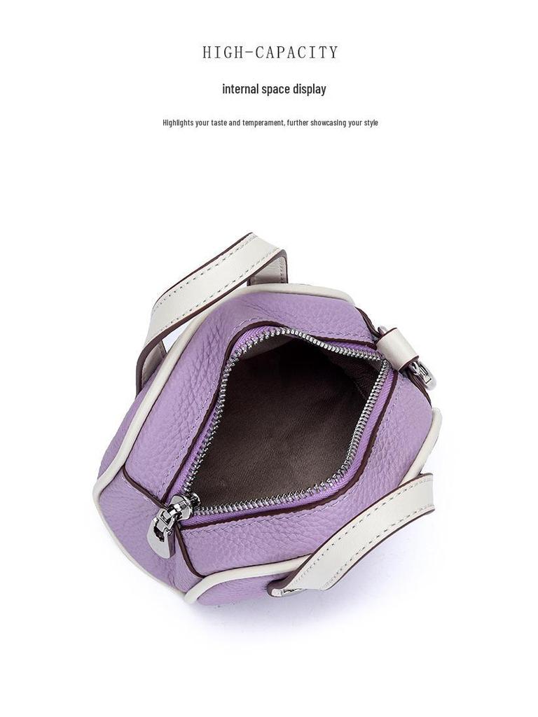 Genuine Leather Mini Lanyard Coin Purse - Ladies Bowling Style Lipstick Storage Bag