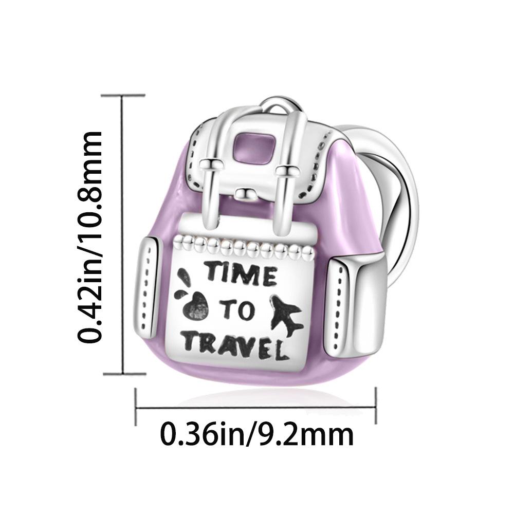 

S925 Silver Travel Theme DIY Bracelet And Necklace Accessories With Light Purple Backpack Bead Charm