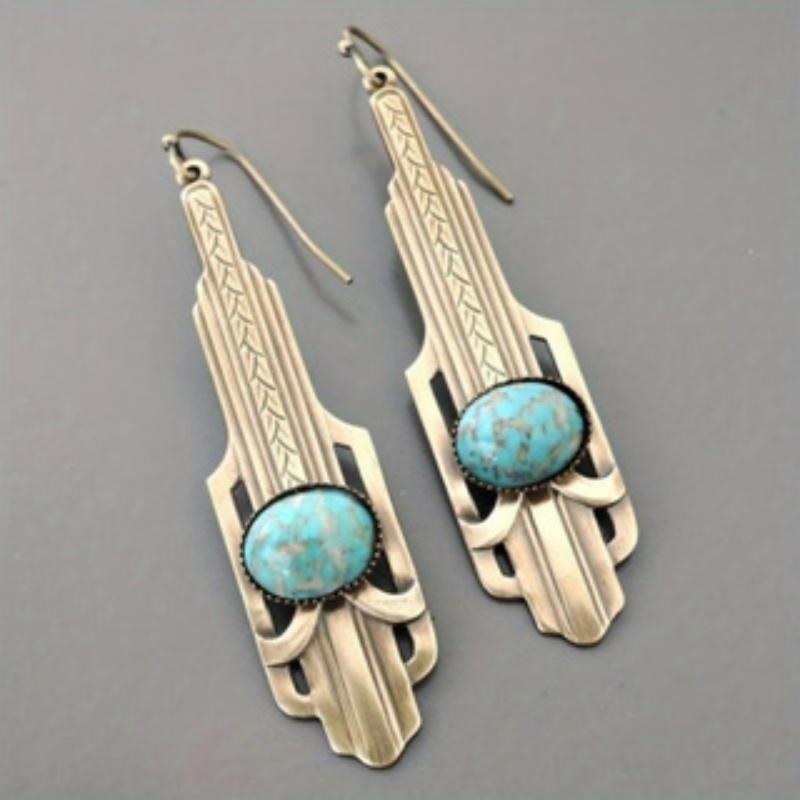 Vintage turquoise metal long pendant Boho style  women's earrings festive wear gifts