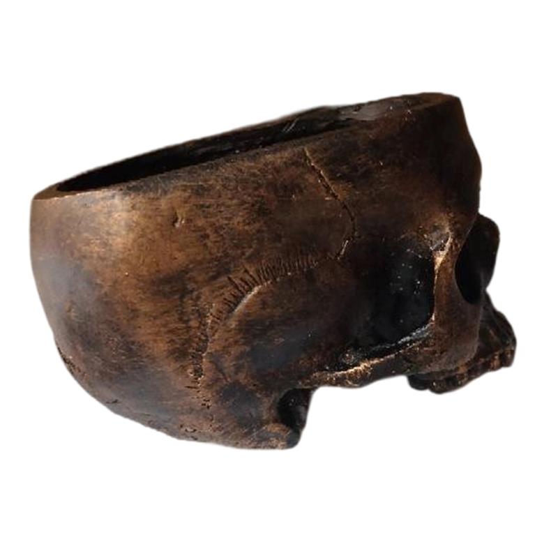 Dark Tone Resin Skull Flower Vessel Ideal For Dramatic Interior Styling And Work Space Touches