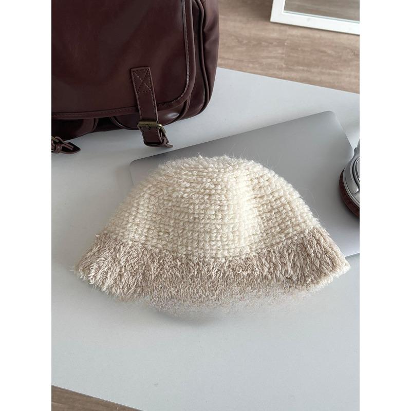 Solid Color Autumn and Winter Personalized Brushed Feeling Plush Wool Knitted Fisherman's Hat Women's Warm Ear Protection Face Small Basin Hat