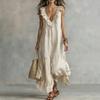 Women's Deep V Neck Ruffle Trim Maxi Dress, Sleeveless Loose Flowy Beach Sundress, Summer Casual Tiered Ruffle A-line Long Dress