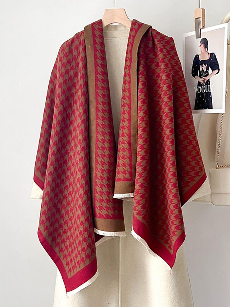 Women Retro Houndstooth Knitted Scarf Headscarf Elegant Ladies Warm Scarve Mujer Party Business Formal Wrap Shawl New Winter