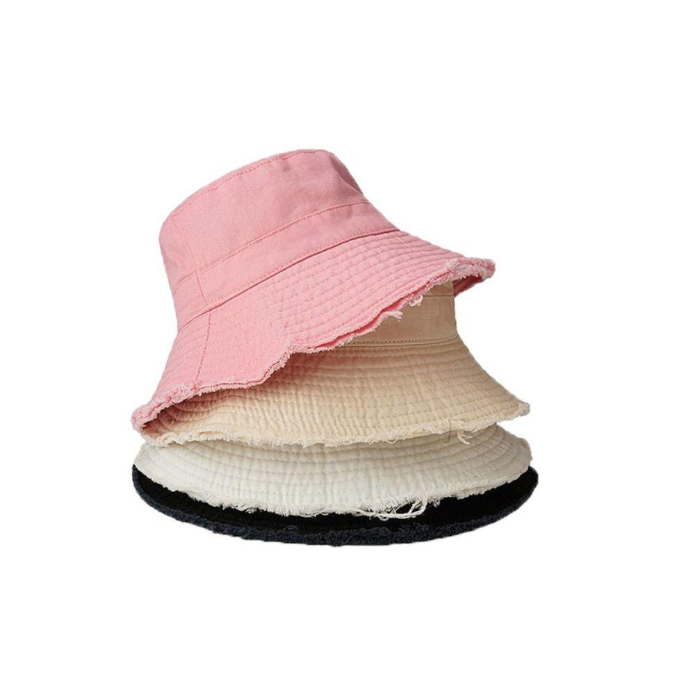 Wide Brim Outdoor Sun Hat Foldable Bucket Hat Vintage Rough Edge Fisherman Hat Women