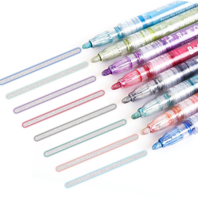 Children's Dual-Line Outline Highlighter Pen Set - 8 or 12 Colors for Drawing and Journaling