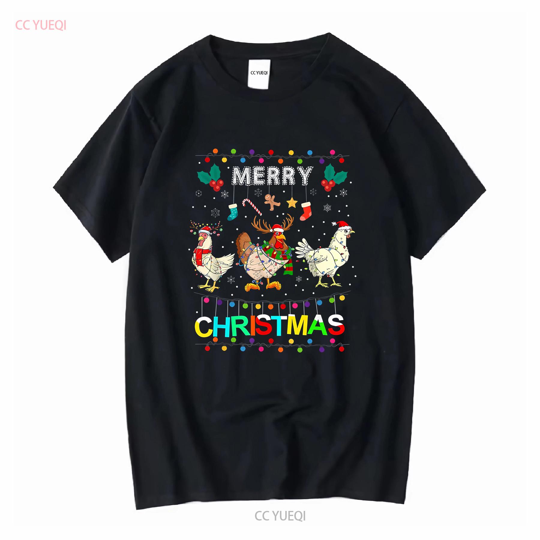 

Merry Christmas Chicken Funny Lights Ugly Sweater T Shirt vintage Washed Soft Top For Everyday Wear Comfortable Breathable 4XL