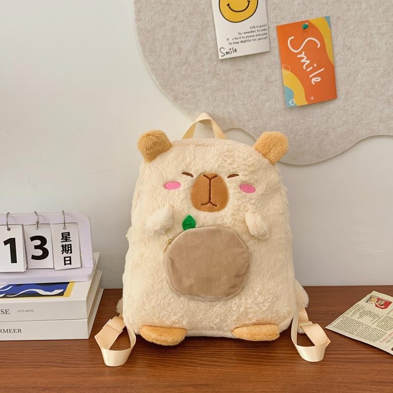 

Animal Capybara Stuffed Schoolbags Backpack Spacious Storage Bag Gifts Kids білий