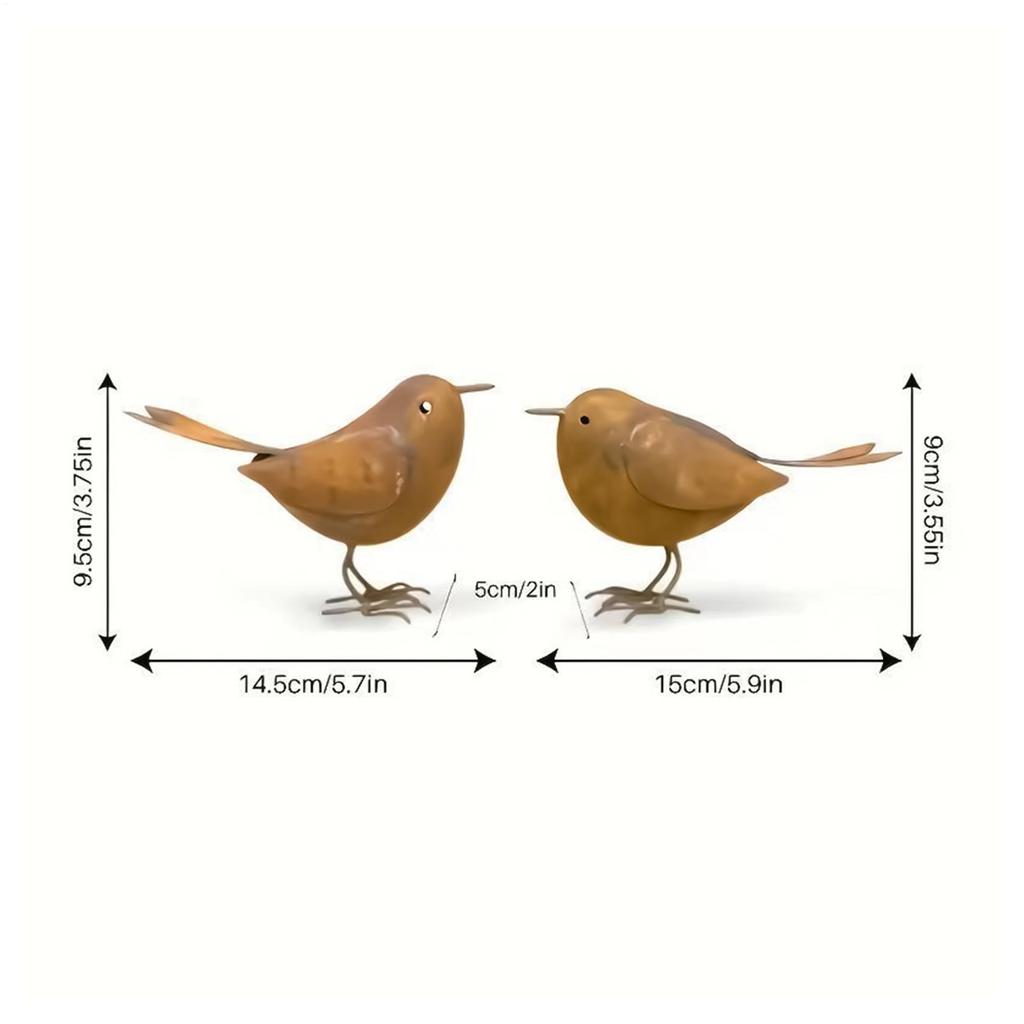 2pcs Cute Small Bird Statue Ornament Decorative Waterproof Rustic Iron Bird Figurines Potted Plant Landscape Garden Decor