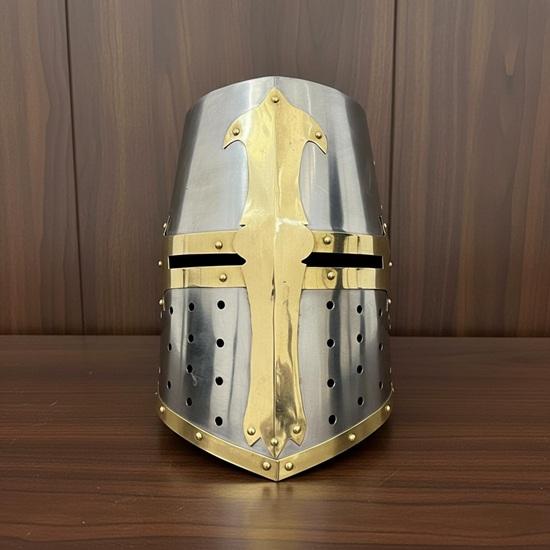 Crusader Helmet Brass Trim  Knights Templar Helmet Practice Armor for Reenactment & Cosplay