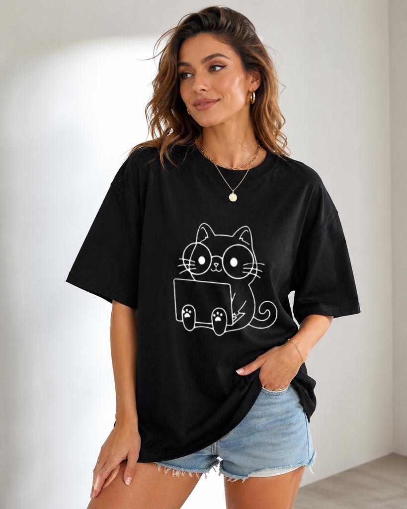Unisex's Cartoon Printed Round Neck Short Sleeved T-shirt Fashionable Summer Basic Cotton Loose Top Plus Size Y2K Shirt