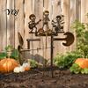 Decoración Única de Halloween Trío de Rocas Esqueleto Molinillo de Viento Metálico, Escultura Cinética de Jardín Hecha a Mano Artística para Césped Exterior Decoración, Musical