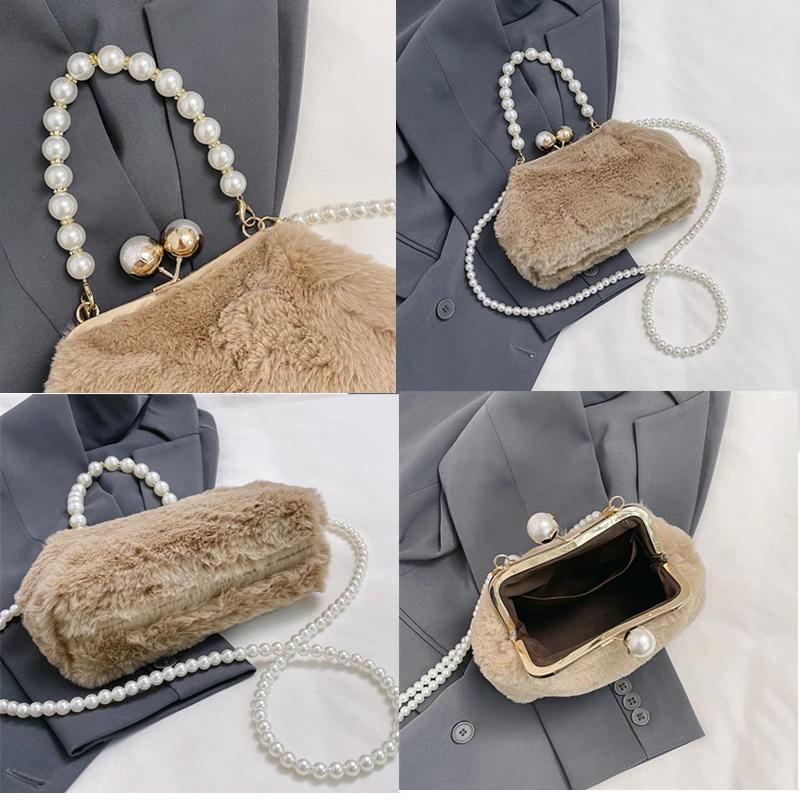 Faux Fur Plush Evening Bag for Women Luxury Bags Feminine Shoulder Crossbody Bag Fashion Bag Clutch Bags