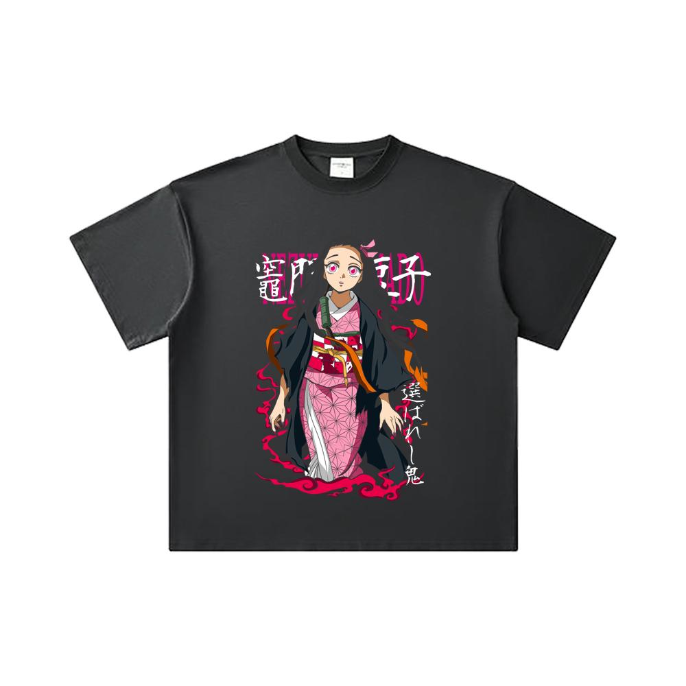 260 GSM Double Yarn 32 Count 100% Cotton Demon Slayer V57 Nezuko Print Unisex Heavy Cotton T Shirt