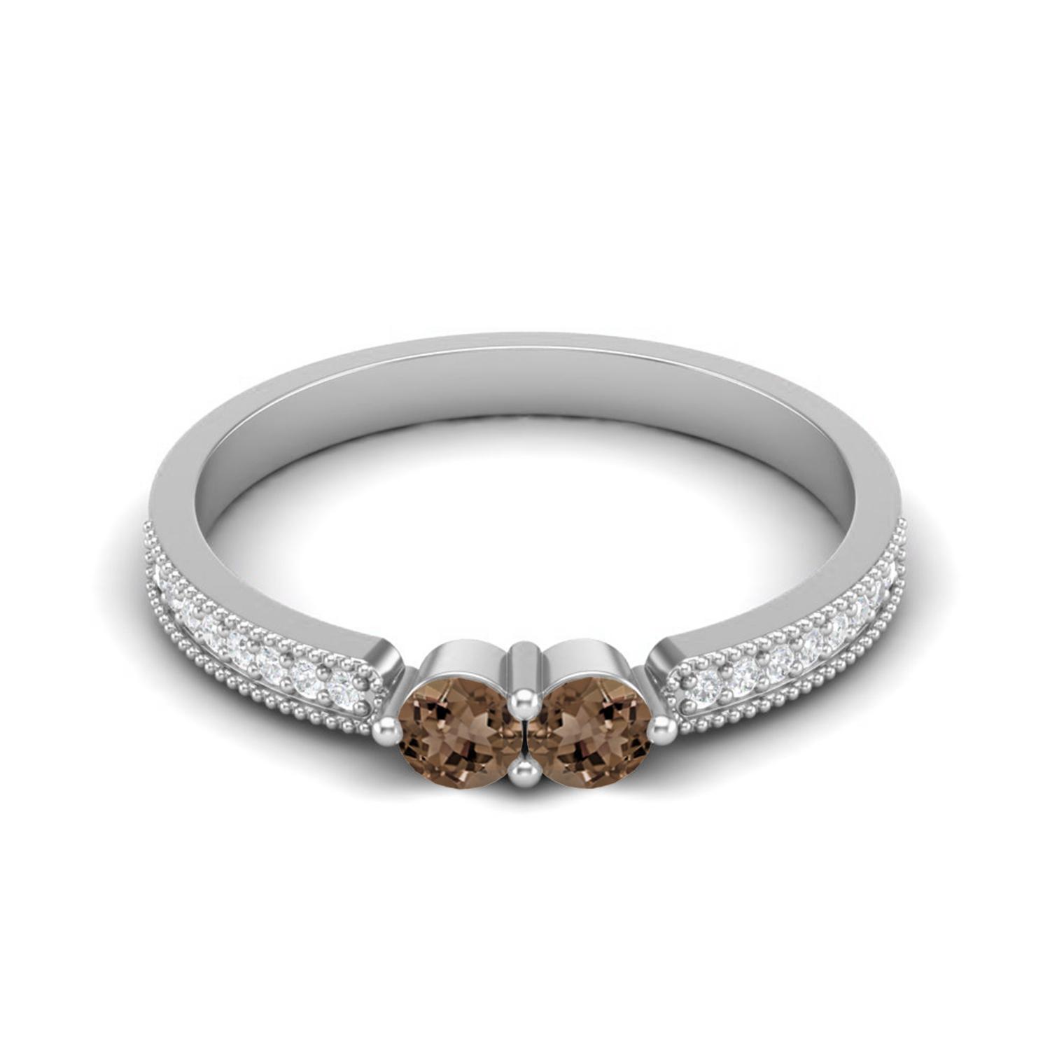 3mm Round Smoky Quartz 925 Sterling Silver Two Stone Women Wedding Ring 8 белый