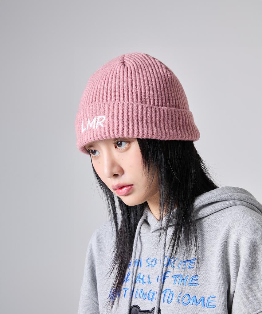 LMR Lettering Logo Embroidered Beanie Pink