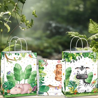 8Pcs Jungle Animal Gift Handbag Cartoon Animal Pattern Candy Bag Wildlife Happy Birthday Party Kraft Paper Bag