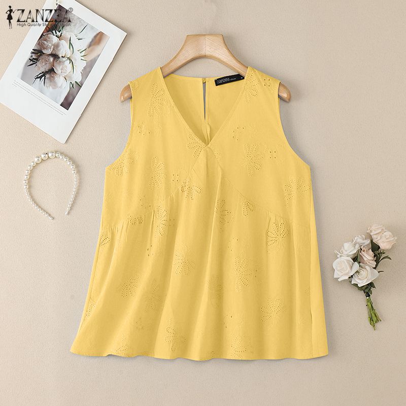 ZANZEA Damen Sommer Casual V-Ausschnitt Ärmellose Tanktops