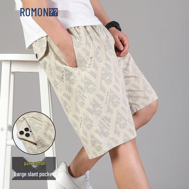ROMON Men s 100% Cotton Printed Loose Fit Color Block Casual Cargo Beach Shorts 2XL