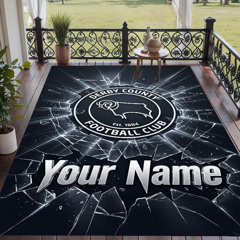 Custom Text Printed Rug Derby County Non Slip Floor Carpet For Home Room Decor