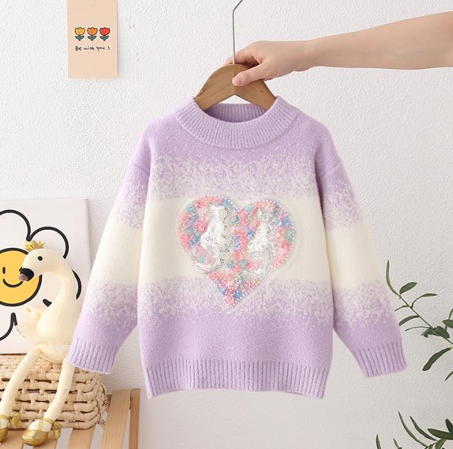 Herbst Winter Kinderpullover Mädchen Rundhals Strickware Nerzdaune Kinder Western Cartoon Langarm
