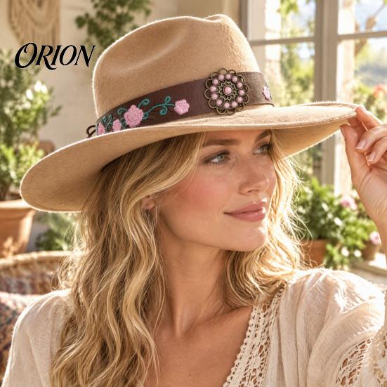 Cowboy Hat Band Ethnic Style Band, Durable PU Leather Embroidered DIY Decoration Strap, Adjustable Decorative Belt for Wide Brim Hats Vintage Strap