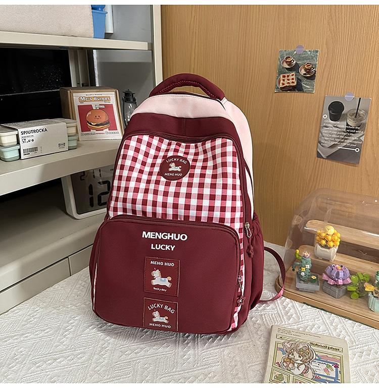 Schoolbag Japanese New High-Aesthetic INS Niche Sweet Plaid Backpack for Middle and High School Students - Lightweight, Large Capacity Backpack