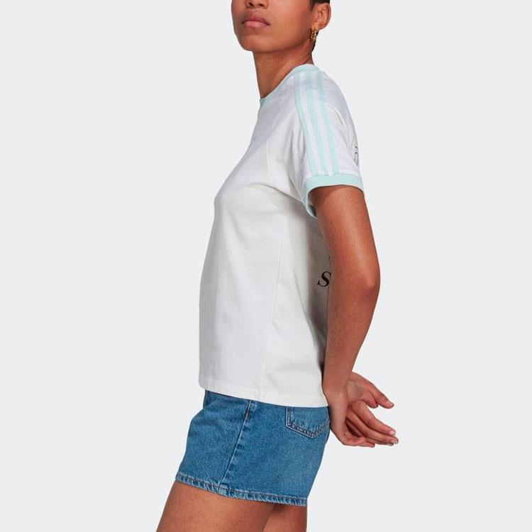 Adidas Originals Trefoil Logo Spliced Letter Print Crew Neck Short Sleeve T-Shirt Women Tops White HL6607