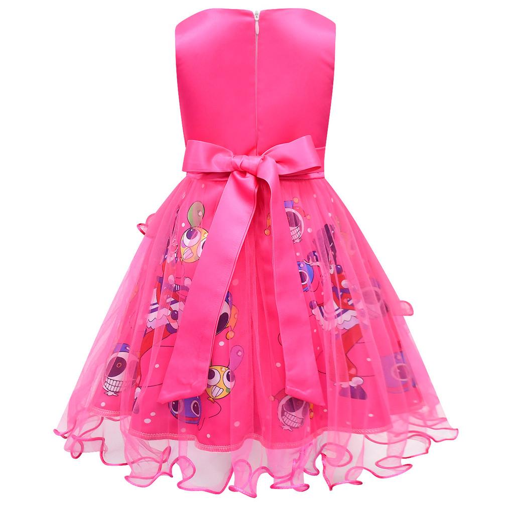 83146 Kids Girls Lily Lovebraids Clown Print Bow Mesh Princess Dress