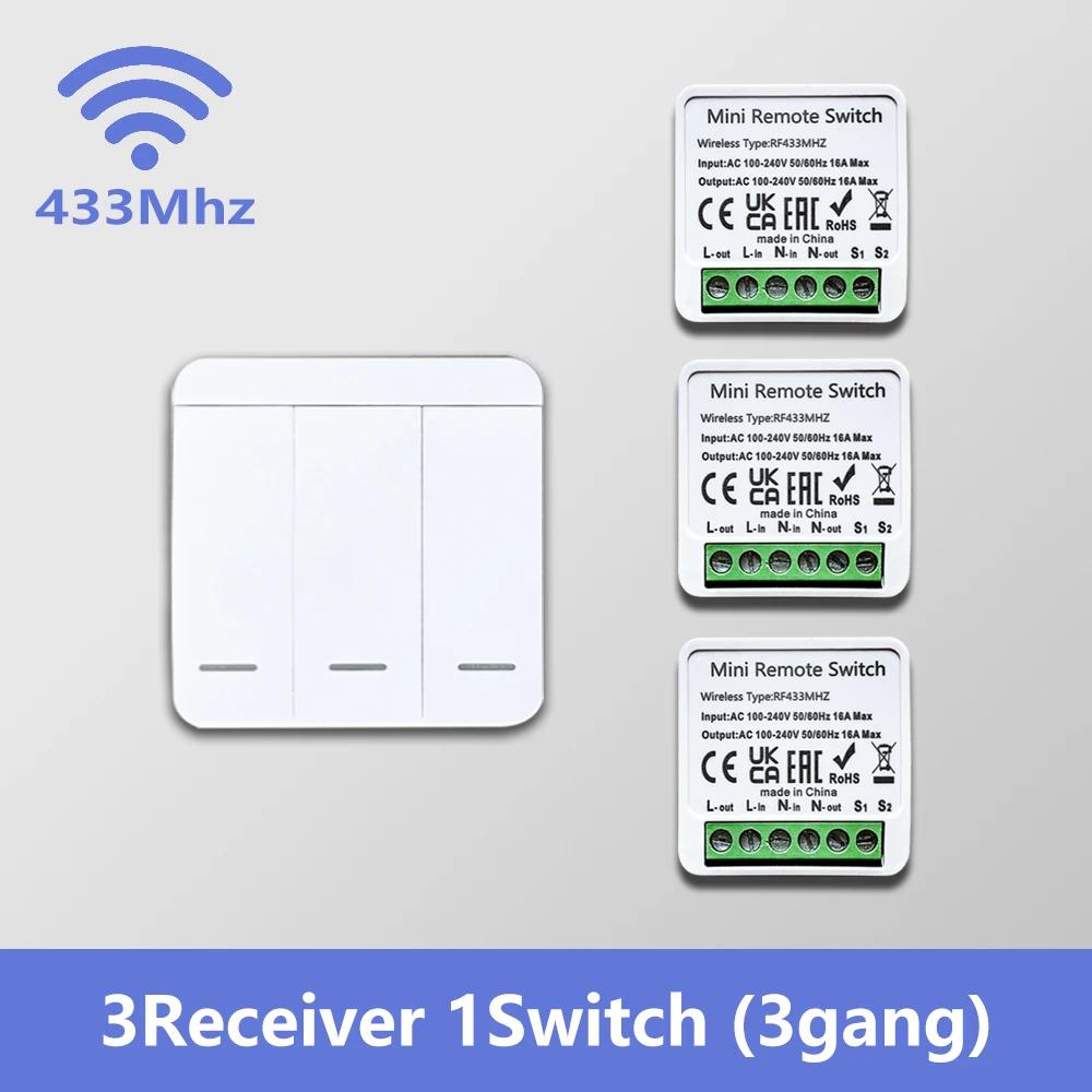 RF 433MHz Smart Switch Mini DIY Remote Control Relay Receiver 1/2/3Gang Wall Panel Light Switch for LED Lamp Fan Home Automation