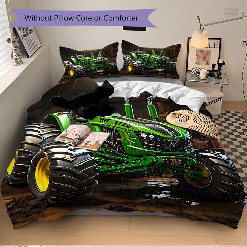 3pcs Tractor Duvet Cover Set - Machine Washable, Includes 1 Duvet Cover and 2 Pillowcases, No Core Included Yy251022155