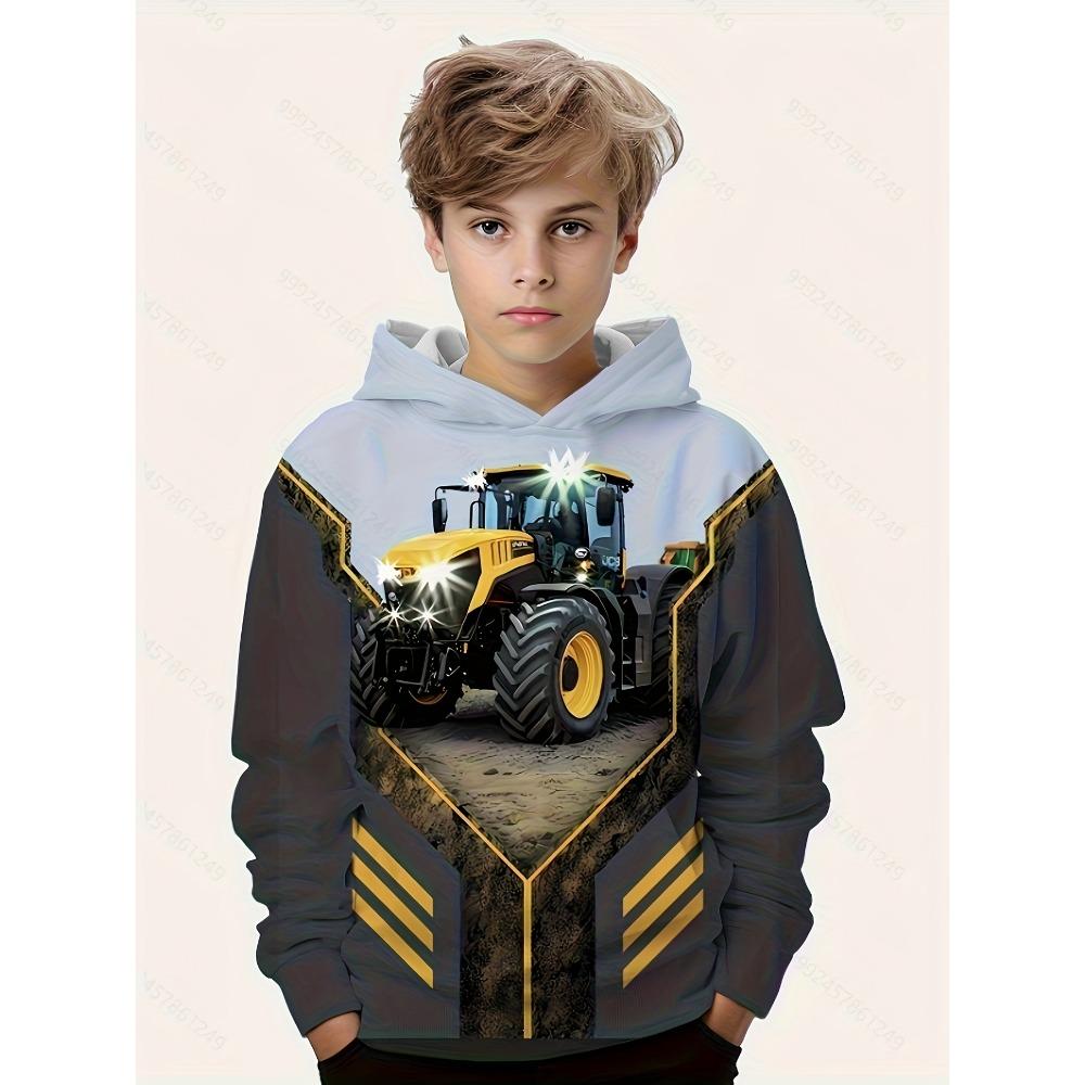 Vêtements pour enfants Sweats à capuche Manches longues Vêtements pour enfants Garçons Dessin animé Mode pour enfants Tracteurs Imprimer Filles Vêtements d'été Hauts pour garçons