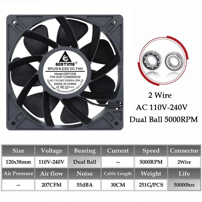 1Pcs Gdstime EC Axial Fan 60mm 80mm 90mm 120mm PC Dual Ball Brushless Fan Cooler AC 110V 120V 220V 230V 240V Computer Case Fan