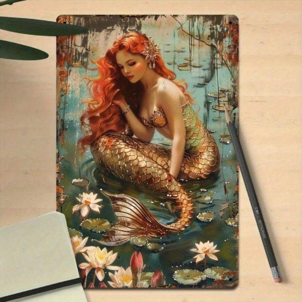 

Metal Wall Art Poster Mermaid Sea Breeze Vintage Retro Nautical Aquatic Flowers Kitchen Decor