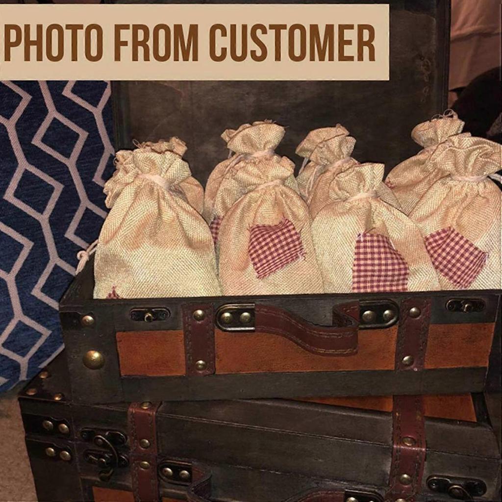100Pcs 5.9 Inch X 8 Inch Natural Linen Burlap Bags with Jute Drawstring for Gift Bags Wedding Party Favors Jewelry Pouch