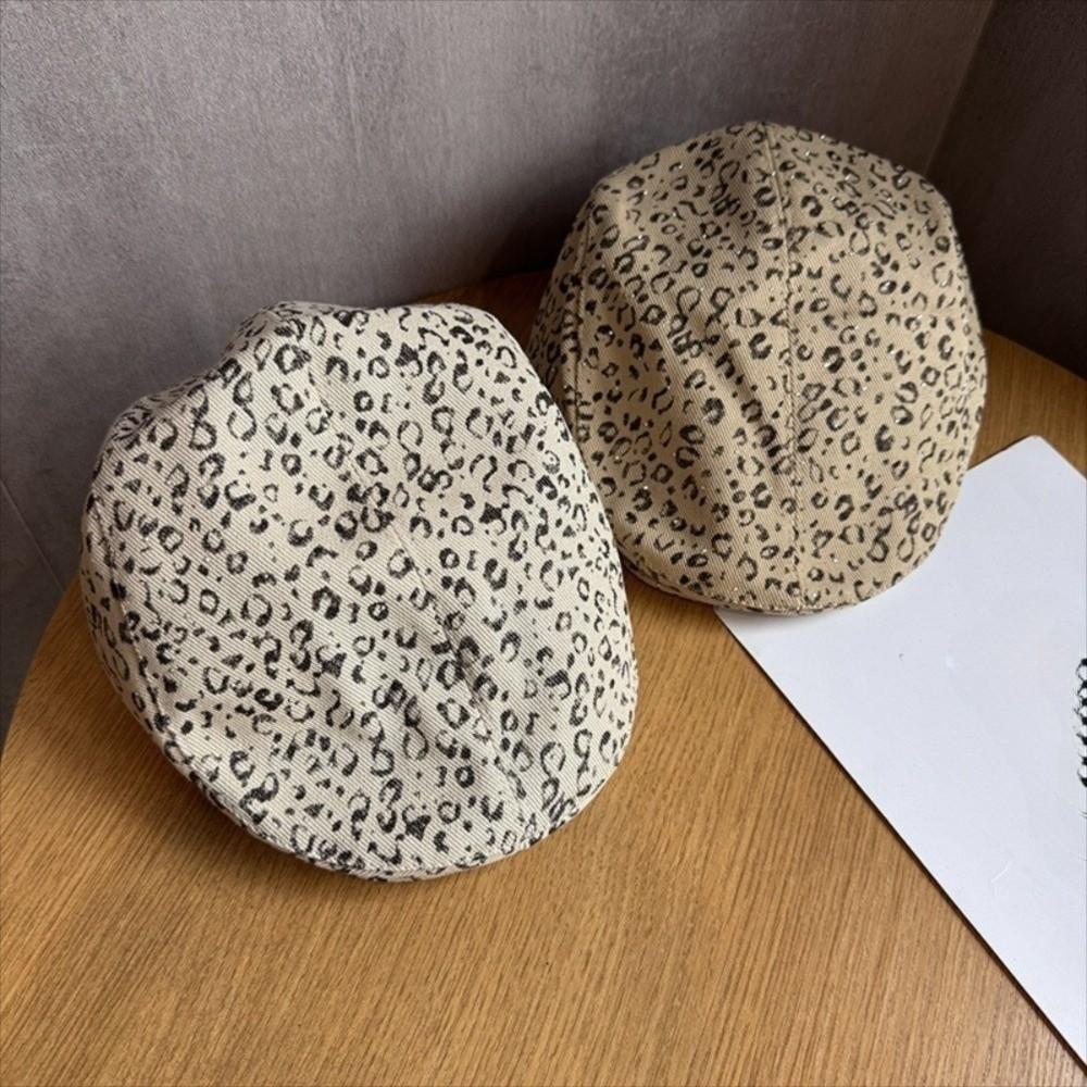 Rhinestone Forward Hat Y2k Leopard Newsboy Cap Cool Painter Cap Outdoor