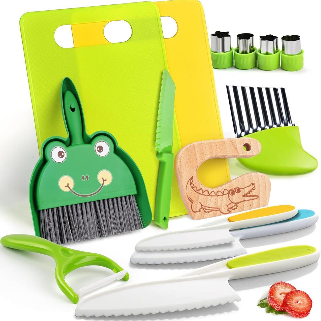 Children's Knife - 17-Piece Children's Safety Kitchen Knife for Real Cooking with Vegetable Cookie Cutters,Chopping Board Etc. Knife for Children