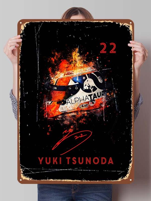 Yuki Tsunoda Racer Posters F1 Racing Metal Signs Decor for Room Decoration Custom Tin Plates for Wall Art Decoration Retro Home