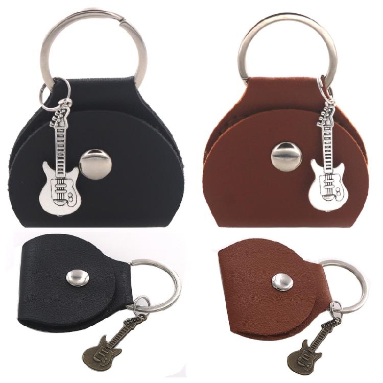 PU Leather Guitar Pick Holder Keychain Pick Cover Pouches Portable Plectrums Bag