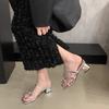 Fairy wind sandals outer wear female 2025 sweet and cold feeling bow thick heel sandals female silver sandals with skirt